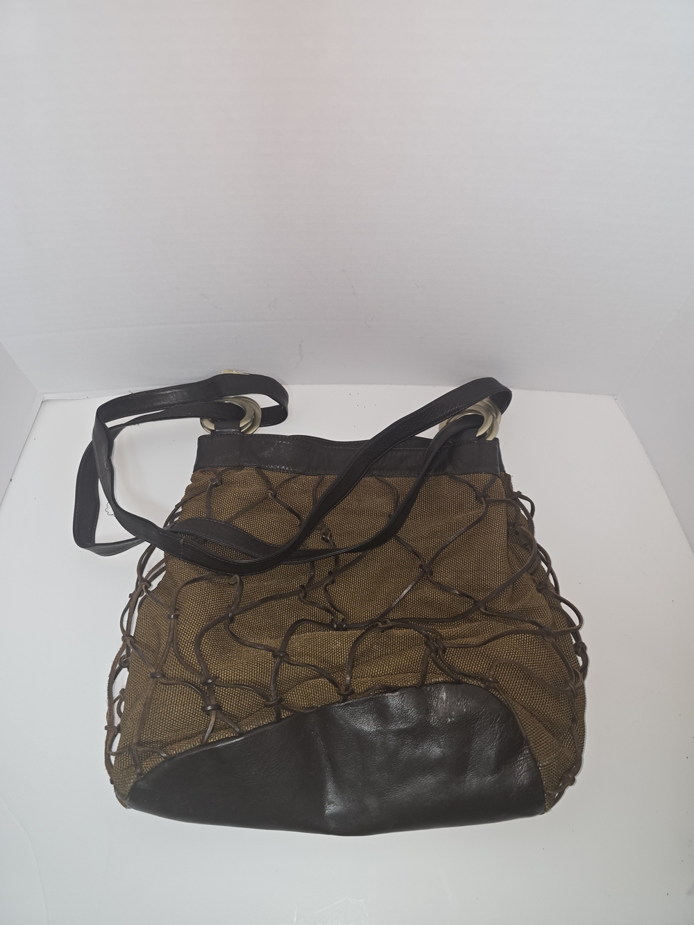 BRIZZOLARI Brown leather and mesh shoulder bag
